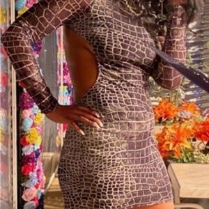 Cream and Brown One Shoulder Bodycon Dress